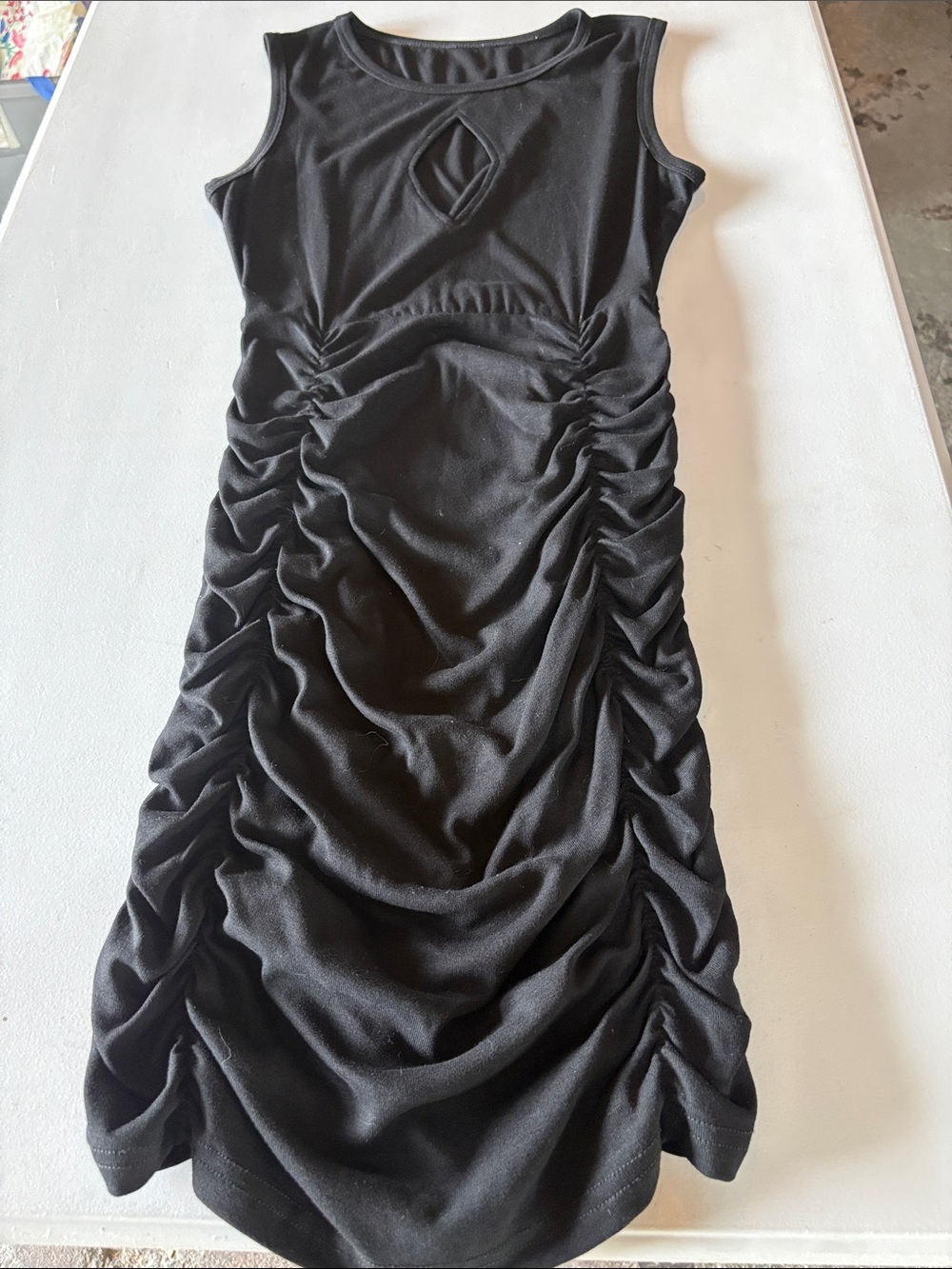 & Other Stories Black Sleeveless Ruched Midi Dress with Front Keyhole